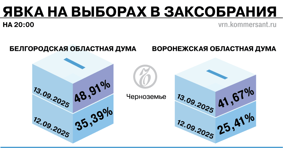 На выборах в законодательные собрания регионов Черноземья явка пока не достигла 50%