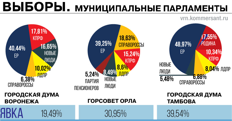 Опубликованы предварительные итоги выборов в Воронеже, Липецке, Орле, Тамбове