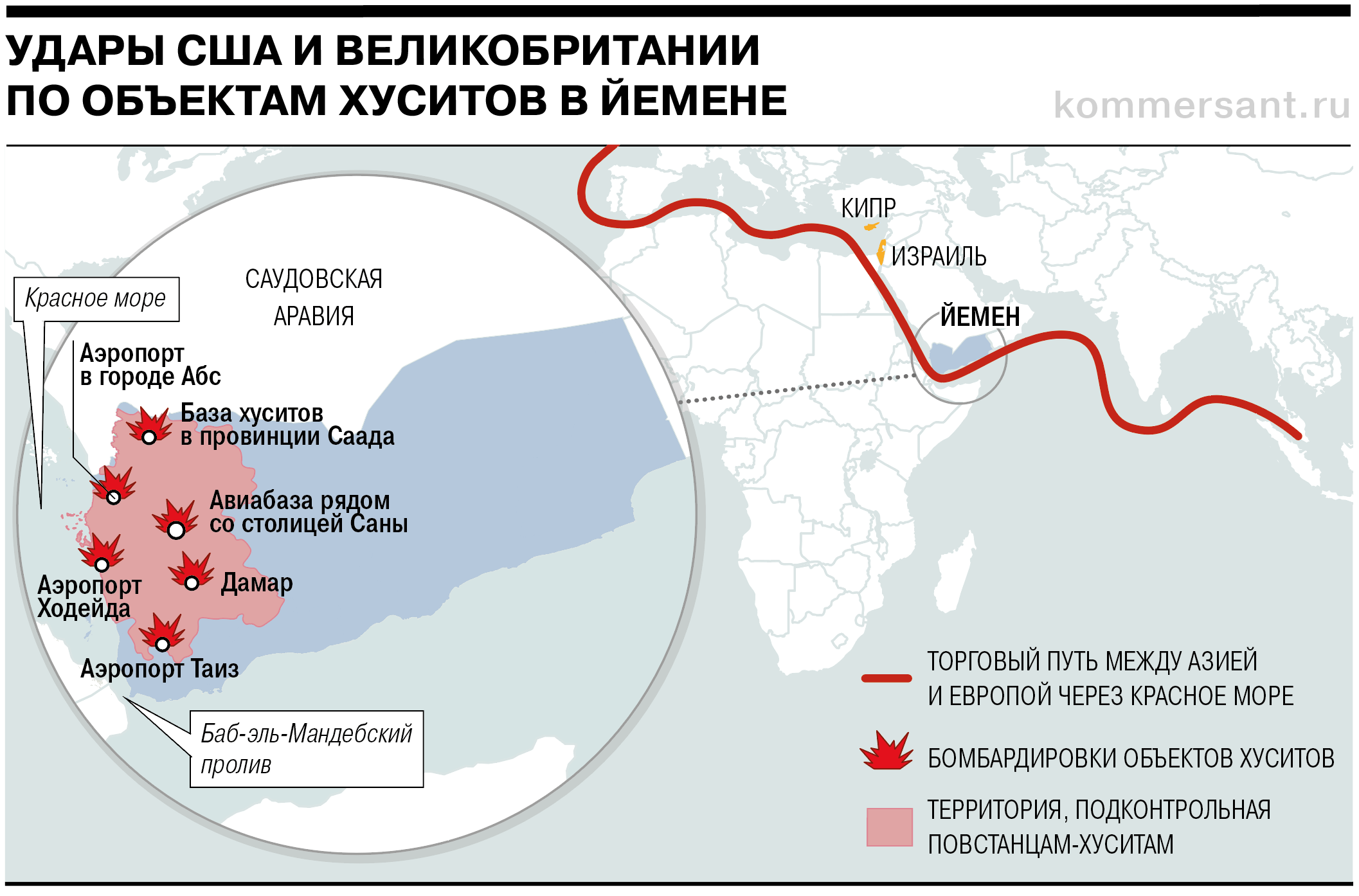 Карта ударов по Йемену