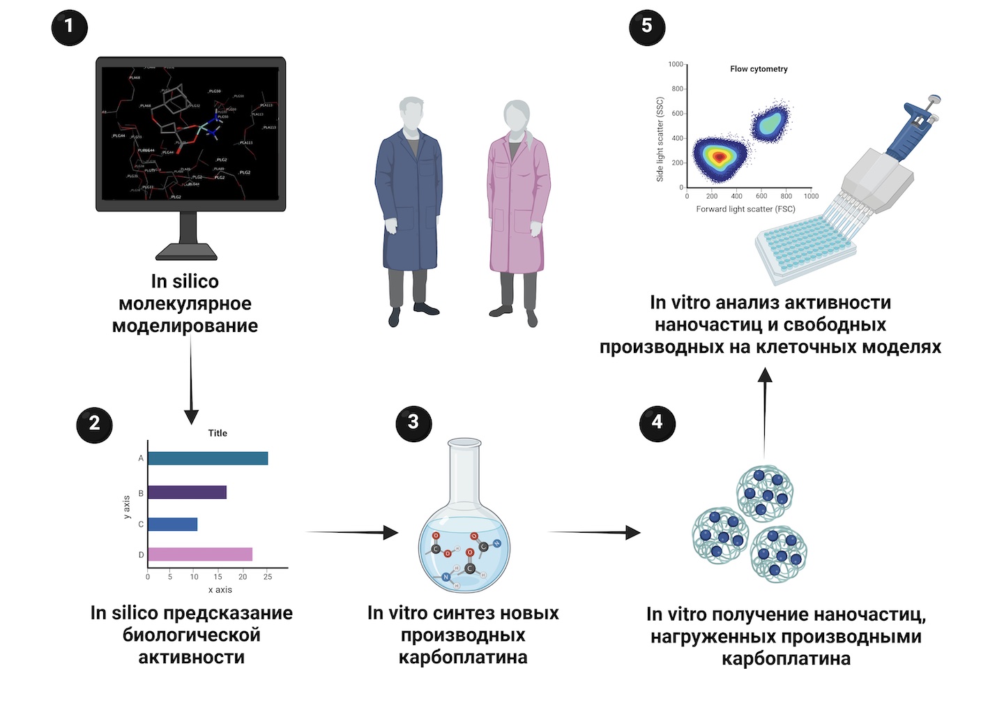 Схема процесса разработки наночастиц для терапии онкологических заболеваний