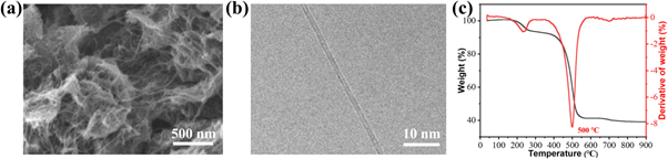 (а) Изображение с помощью сканирующего электронного микроскопа и (b) изображение с помощью просвечивающего электронного микроскопа углеродных нанотрубок, выращенных из натурального каучука при температуре 800 °C. Источник: Carbon Neutralization.
