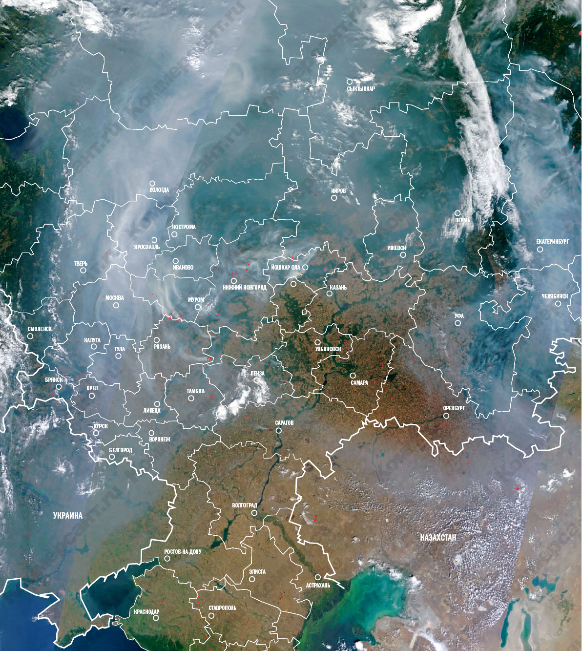На этом фото американского космического агентства NASA наша горящая Родина — от западных границ до Урала