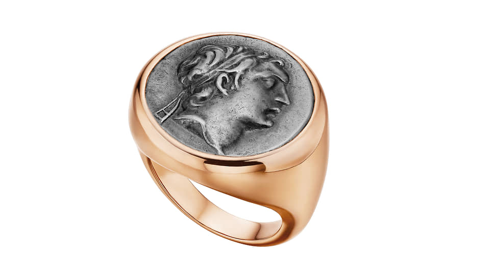 Кольцо Monete, Bvlgari, розовое золото, античная монета

