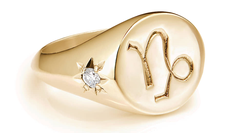Кольцо Zodiac Signet, Rachel Entwistle, позолоченное серебро, бриллиант