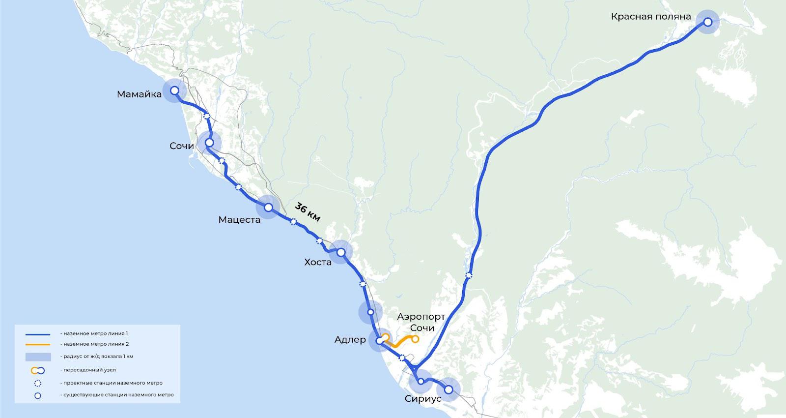 Проект легкого метро в Сочи предполагал создание восьми дополнительных станций