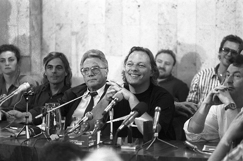 Музыканты Pink Floyd на пресс-конференции в Москве. 3 июня 1989 года