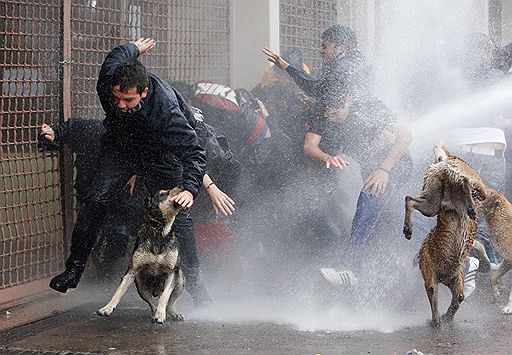 28.07.2011 В Чили когда-то мирные акции протеста студентов превращаются в ожесточенные столкновения с полицией. Для разгона манифестаций стражам порядка уже пришлось применять водометы и слезоточивый газ