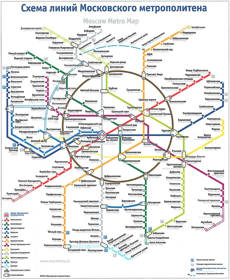 Действующая схема линий Московского метрополитена