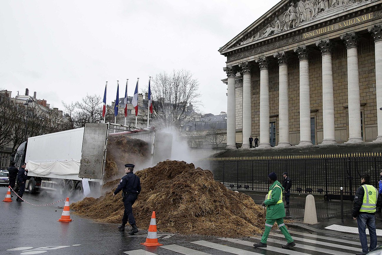 Неназванный человек, недовольный работой президента Франции и правящей элиты, привез несколько тонн конского навоза к зданию Национальной ассамблеи в Париже, однако был остановлен полицией до того, как смог вывалить весь груз перед входом в парламент