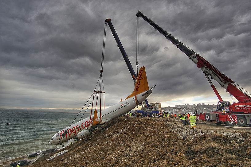 Трабзон, Турция. Boeing 737-800 авиакомпании Pegasus Airlines возвращают на взлетно-посадочную полосу