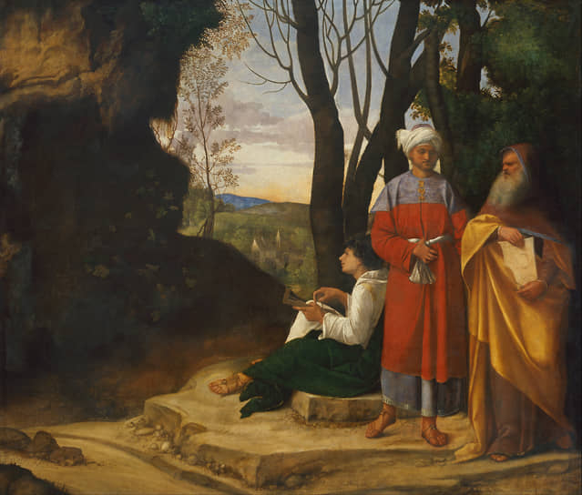 Джорджоне. «Три философа». 1505–1509. Иудейский талмудист, мусульманский мудрец и ренессансный христианин здесь изображены как волхвы, знаменующие появление мессии