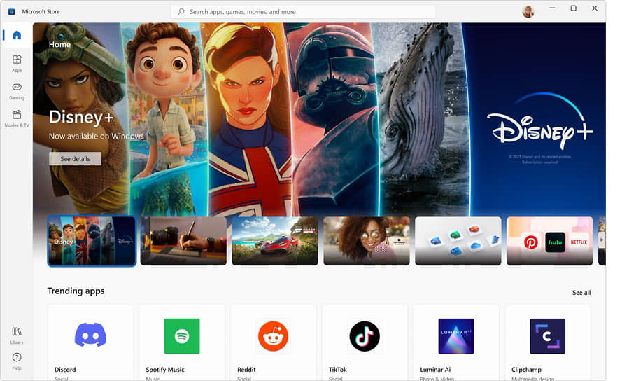 Новый вид Microsoft Store в Windows 11