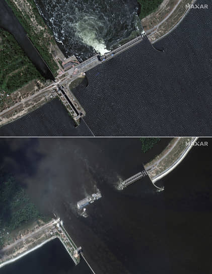 Каховская ГЭС до разрушения, фото со спутника Maxar 
