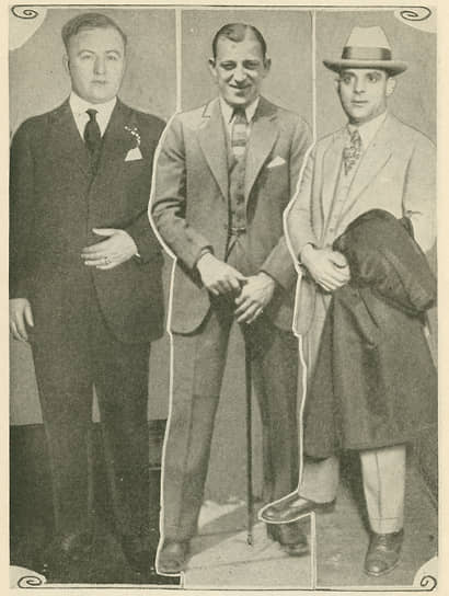 Гангстеры Северной стороны Чикаго (слева направо) — Дин О`Бэньон, Хайми Вайс, Джозеф Айелло. Все трое были конкурентами Аль Капоне и умерли не своей смертью