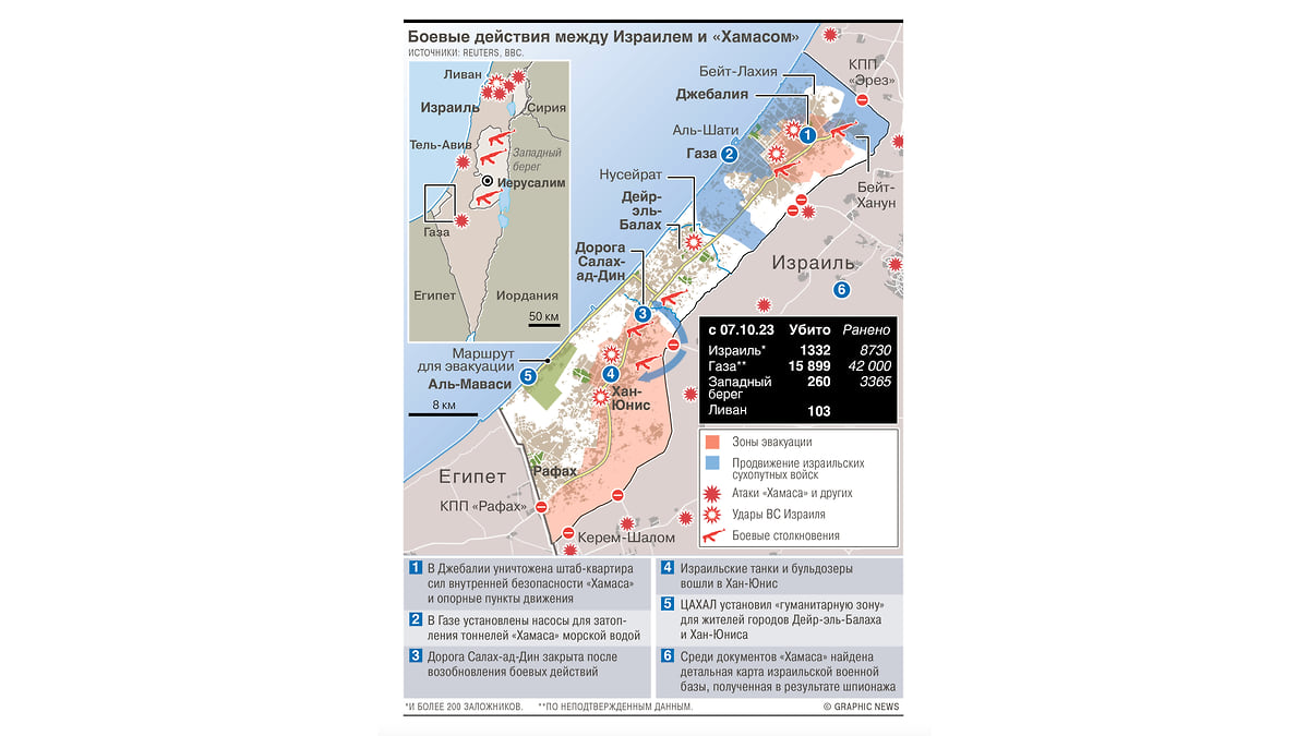 Расширение боевых действий в секторе Газа. Карта - Коммерсантъ