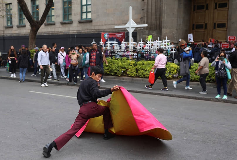 Мехико, Мексика. Матадор протестует у здания Верховного суда, где рассматривается вопрос об отмене запрета на корриду