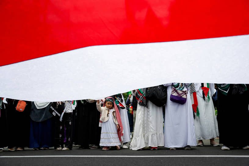 Джакарта, Индонезия. Акция протеста возле египетского посольства, призывающая правительство Египта открыть пограничный переход Рафах для доставки помощи в сектор Газа