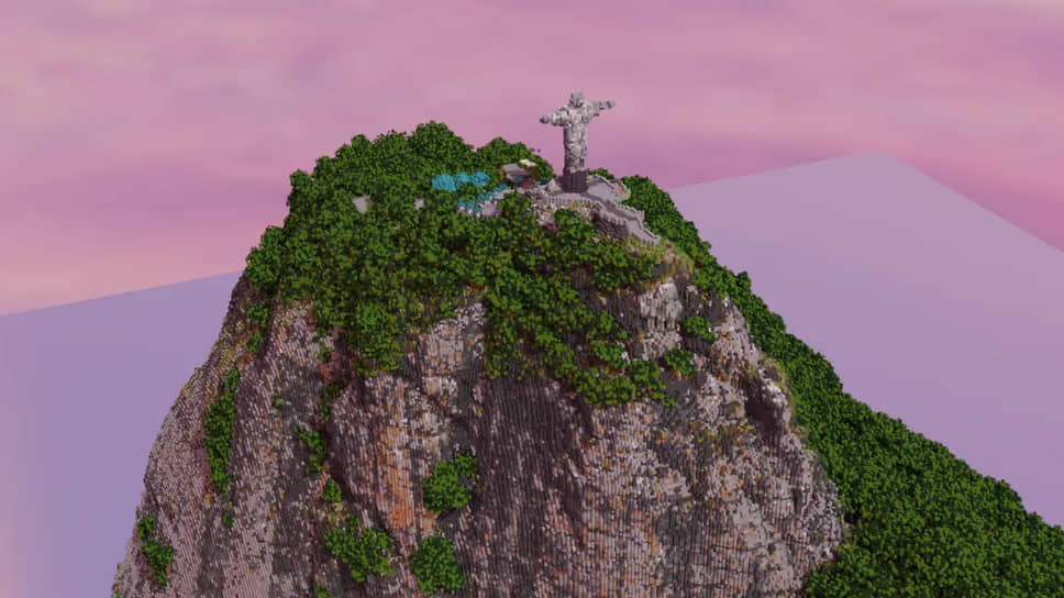 Build The Earth (BTE) — проект, посвященный воссозданию Земли в соотношении 1:1 в видеоигре Minecraft. Команда проекта уже успела воссоздать там многие архитектурные памятники, находящиеся по всему миру &lt;br> На фото: копия знаменитой статуи Христа-Искупителя в Рио-де-Жанейро, Бразилия 