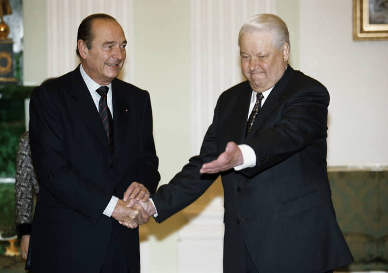 Встреча президентов России и Франции Бориса Ельцина (справа) и Жака Ширака в Москве, 13 мая 1999 года