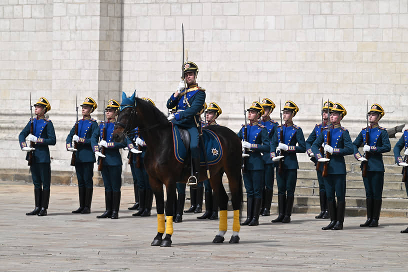 В конюшне президентского полка имеются лошади русской верховой, тракененской и ганноверской пород