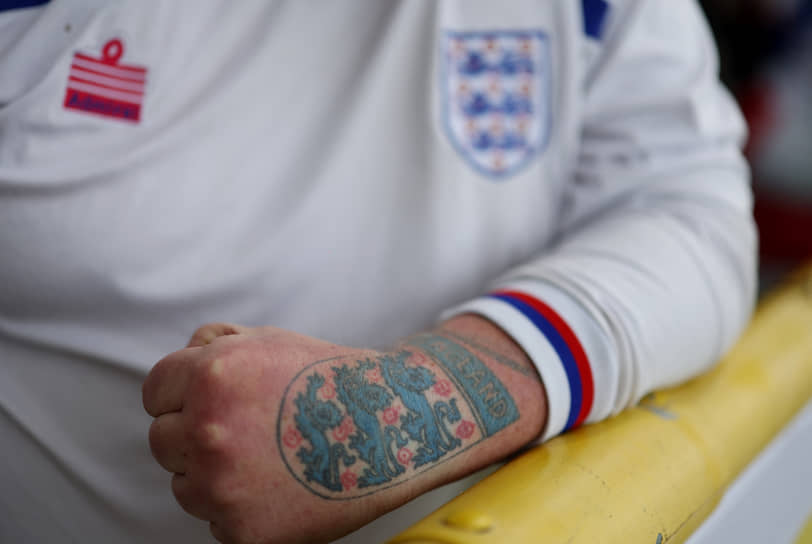 Татуировка на руке болельщика сборной Англии 