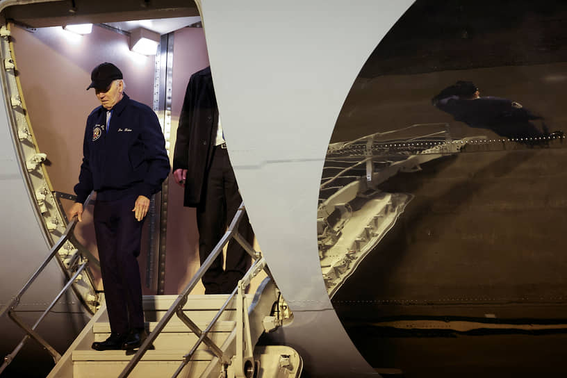 Дувр, США. Президент Джо Байден спускается с трапа военного самолета на базе ВВС в штате Делавер