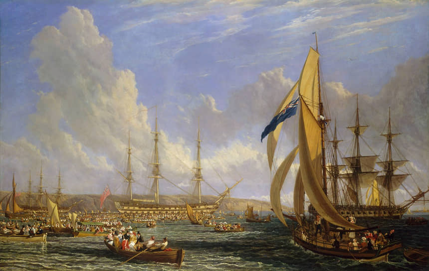 Во время стоянки в Плимуте с 26 июля по 4 августа 1815 года моряки «Беллерофонта» старались держать подальше лодки с зеваками, знавшими, кто находится на борту