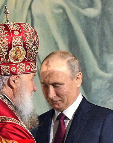 С президентом Владимиром Путиным на пасхальном богослужении в храме Христа Спасителя, 2019 год