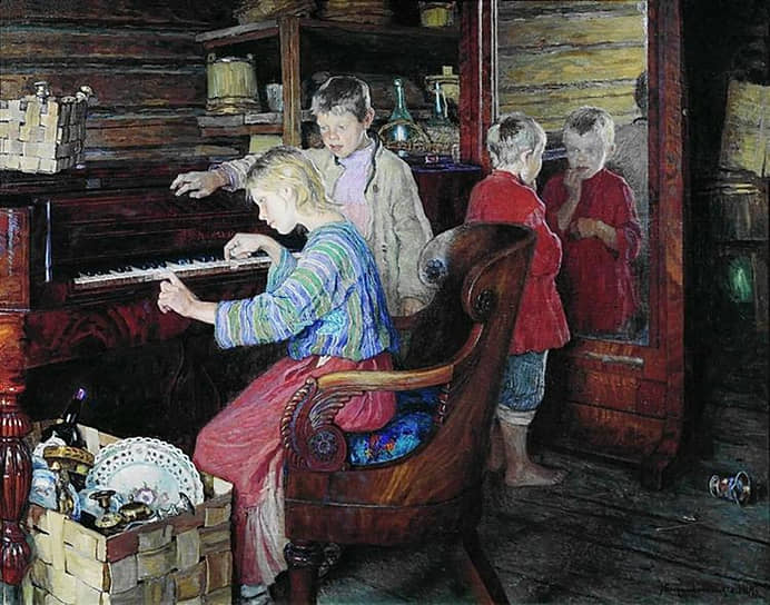 Николай Богданов-Бельский. «Дети за пианино», 1918