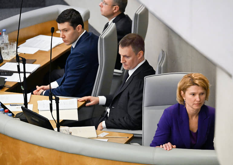 Слева направо: министр промышленности и торговли Антон Алиханов, руководитель ФАС Максим Шаскольский, зампред правительства Дмитрий Патрушев и министр сельского хозяйства Оксана Лут