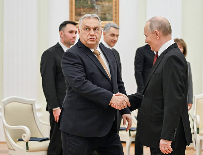 Президент Владимир Путин и премьер-министр Венгрии Виктор Орбан во время переговоров в Кремле 