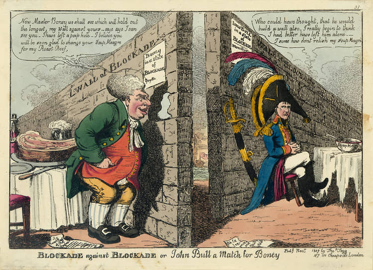 Взаимная блокада Франции и Британии, как и другие события наполеоновских войн, часто становилась сюжетом карикатур
