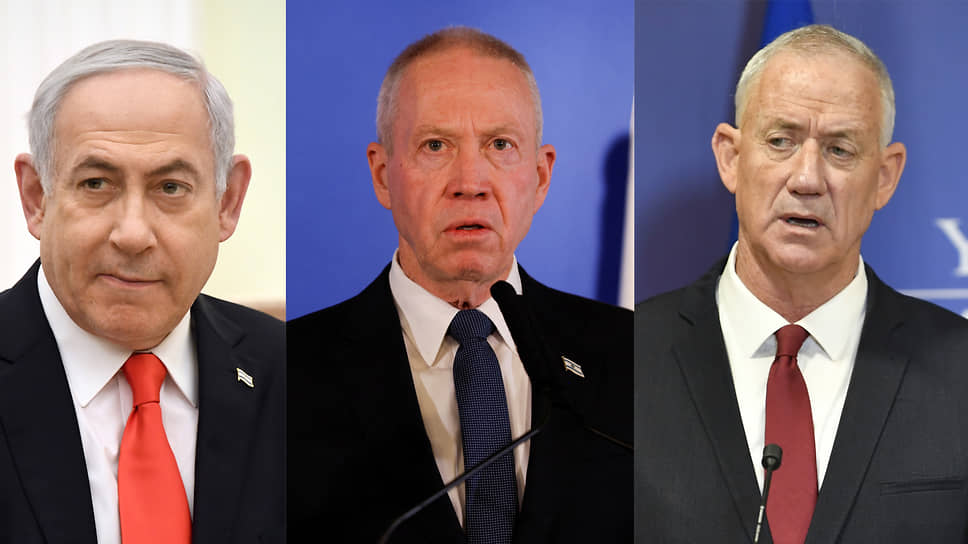 Руководство Израилем на время войны взяли на себя три человека: премьер-министр Биньямин Нетаньяху, министр обороны Йоав Галант и его предшественник на этом посту Бени Ганц (на фото — слева направо)