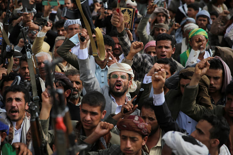 Сторонники хуситов на антиизраильском митинге, 20 июня 2025 года