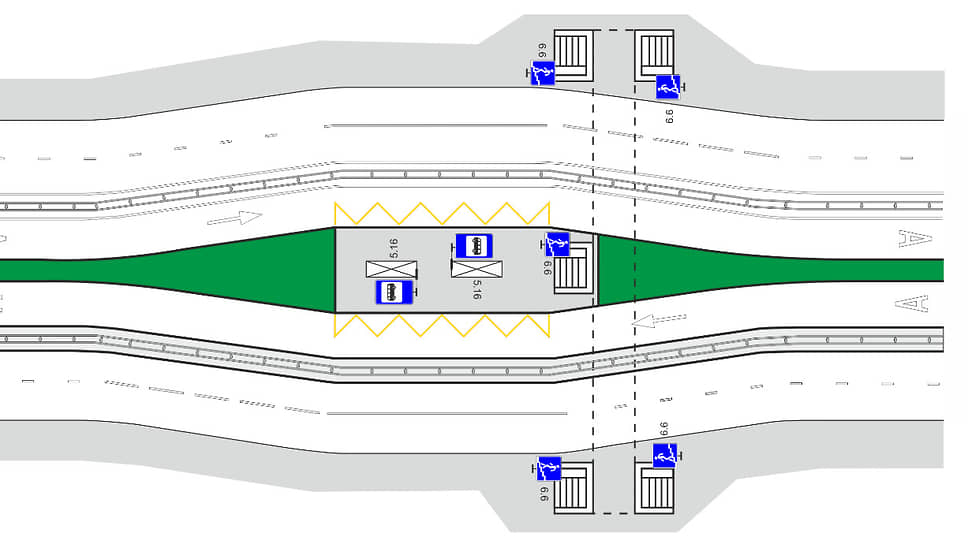 Островные остановки вдоль обособленных выделенных полос