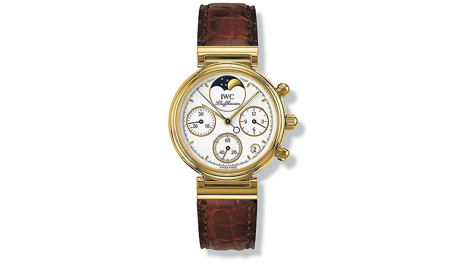 Женские часы Da Vinci Chronograph с полумеханическим калибром 630, индикатором даты, указателем фаз Луны, хронографом, малой секундной стрелкой со стоп-функцией и индикатором заряда батареи, 1995 год