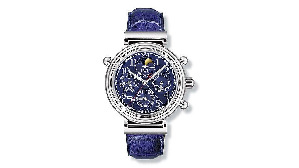  Часы Da Vinci Perpetual Calendar Rattrapante, из платины, с механическим калибром IWC 79251, хронографом, четырехзначным указателем года, вечным указателем фаз Луны, сплит-секундной стрелкой для измерения промежуточных интервалов, малой секундной стрелкой со стоп-функцией и двойным хронографом с функцией Rattrapante, 2003 год