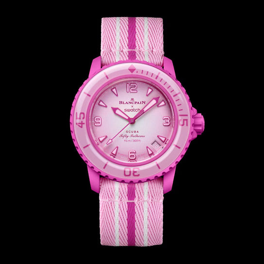 Часы Blancpain х Swatch Bioceramic Scuba Fifty Fathoms Pink Ocean