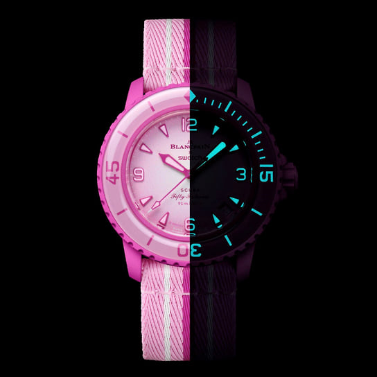 Часы Blancpain х Swatch Bioceramic Scuba Fifty Fathoms Pink Ocean