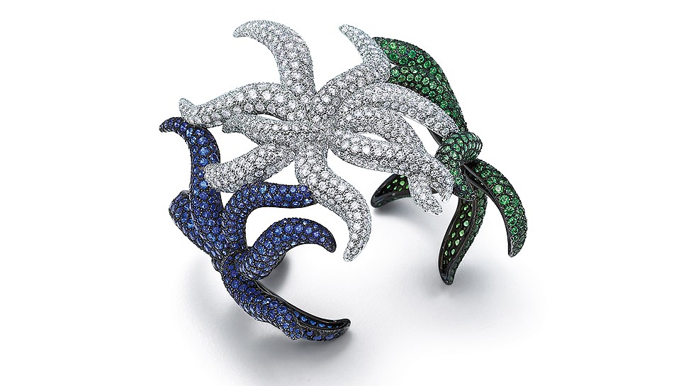 Браслет Starfish Trio Cuff, платина, сапфиры, цавориты, бриллианты, 2016 год, Tiffany &amp; Co