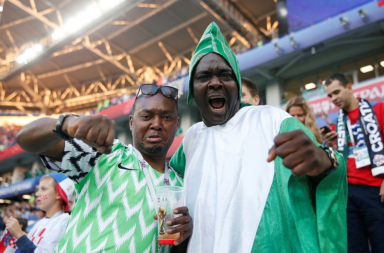 Soccer Football - World Cup - Group D - Croatia vs Nigeria - Kaliningrad Stadium, Kaliningrad, Russia - June 16, 2018   Nigeria fans inside the stadium before the match   