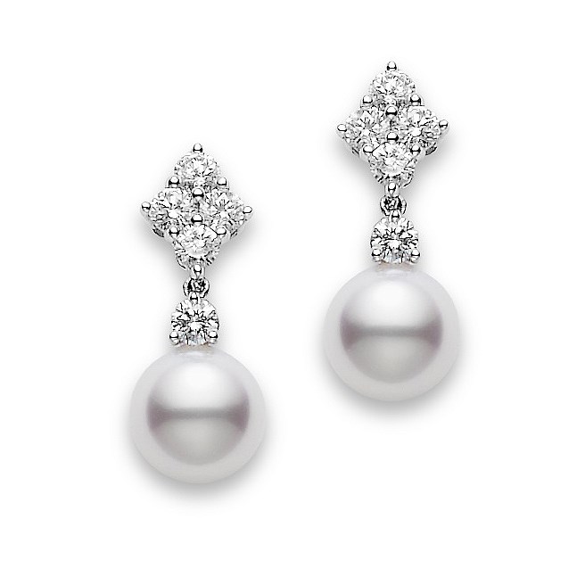 Серьги из жемчуга с бриллиантами, Mikimoto