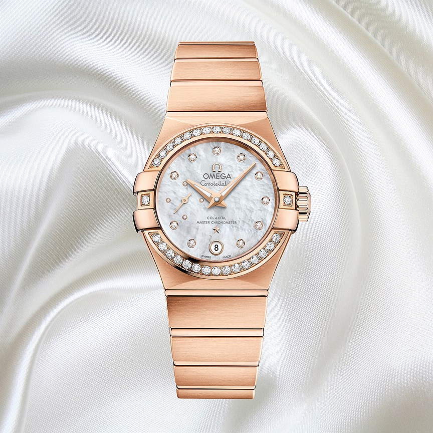 Omega, часы Constellation, розовое золото, бриллианты