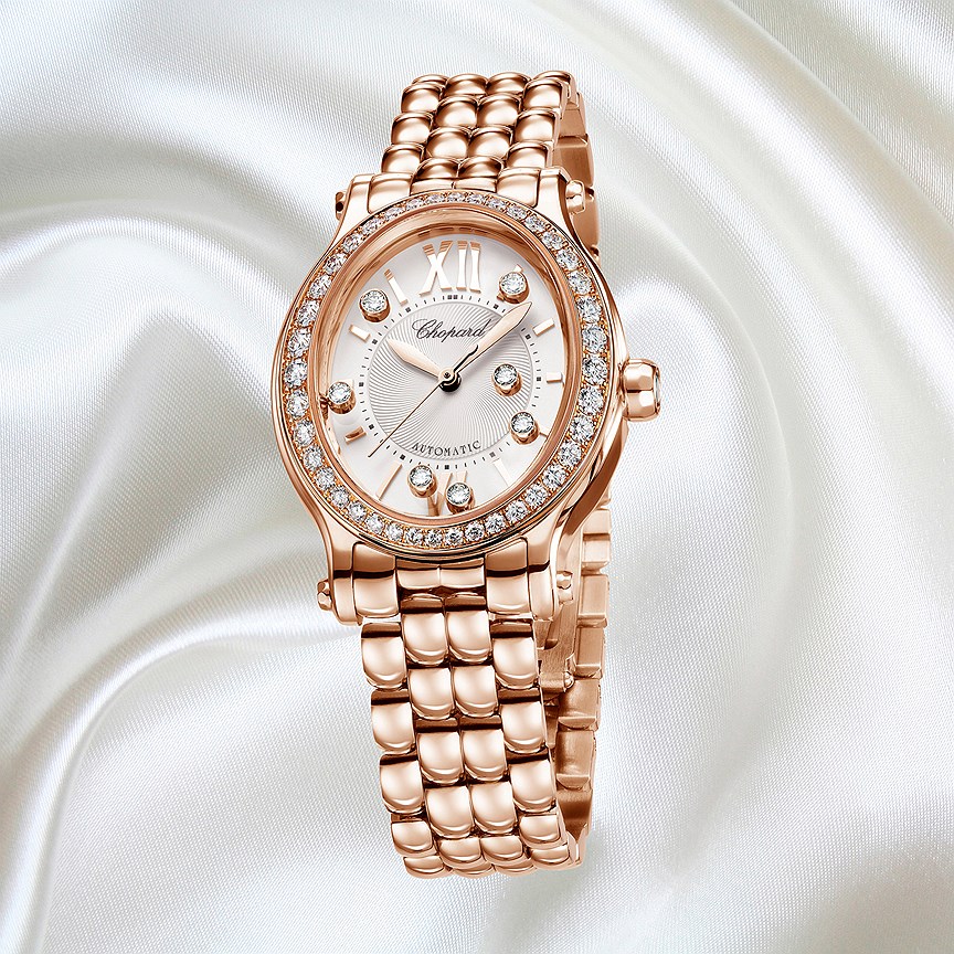 Chopard, часы Happy Sport Oval, розовое золото, бриллианты