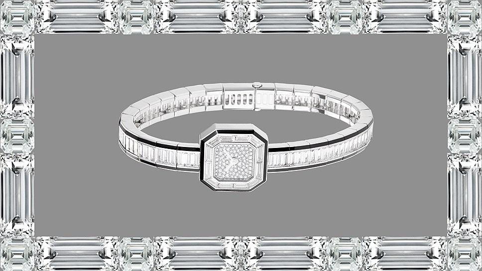 Boucheron, часы Vendome, белое золото, бриллианты, черный лак