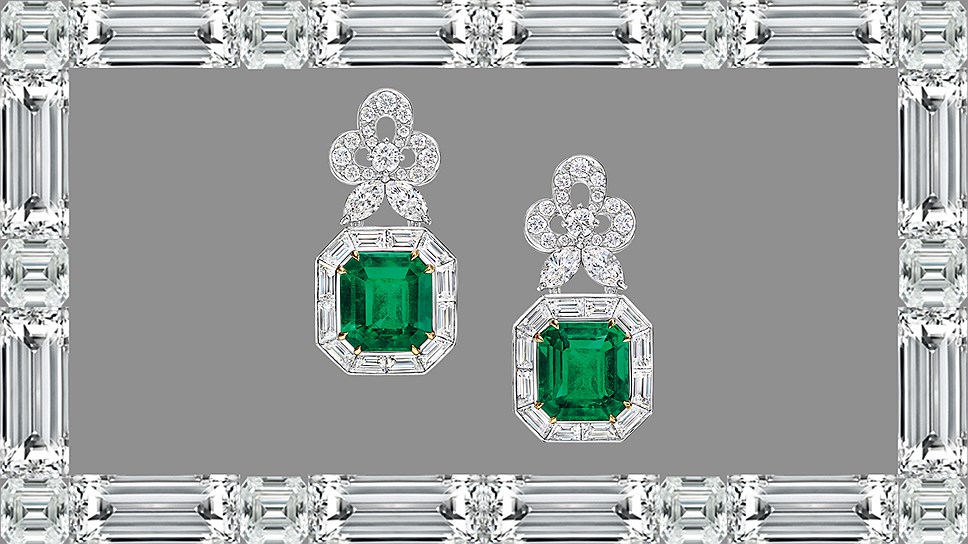 Harry Winston, серьги New York, белое и розовое золото, изумруды, бриллианты