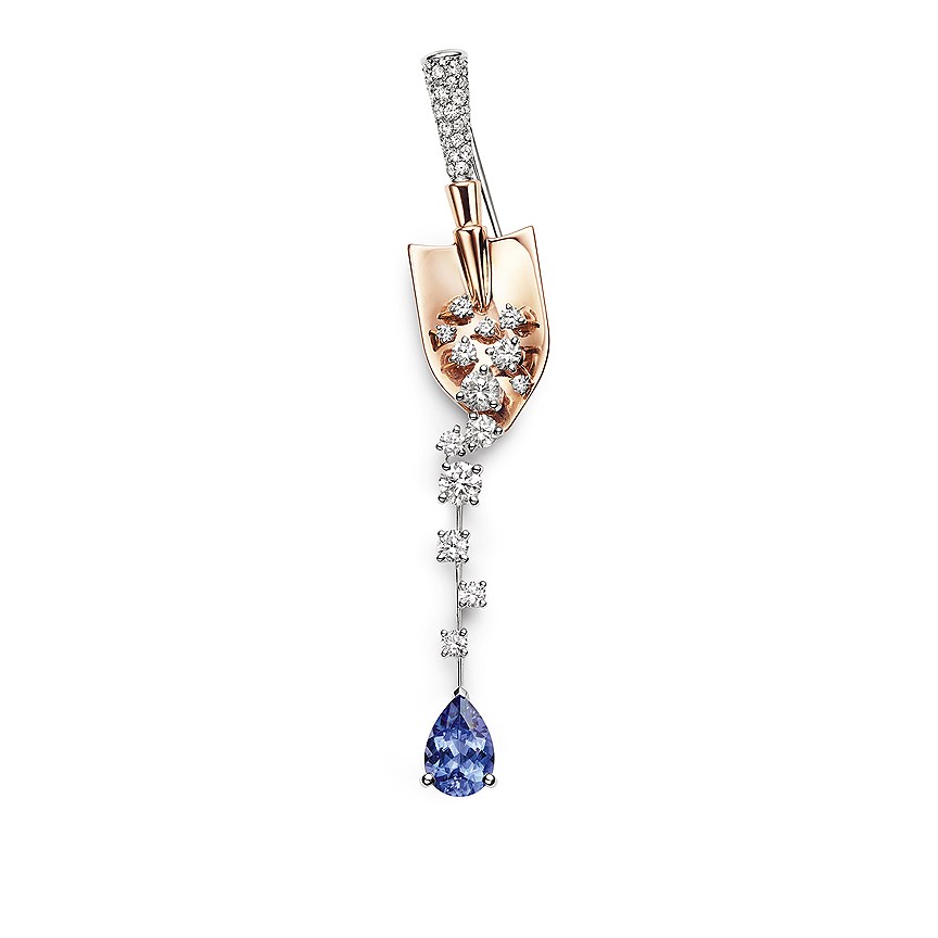 Chaumet, брошь Jardins Pelle, белое и розовое золото, сапфир, бриллианты