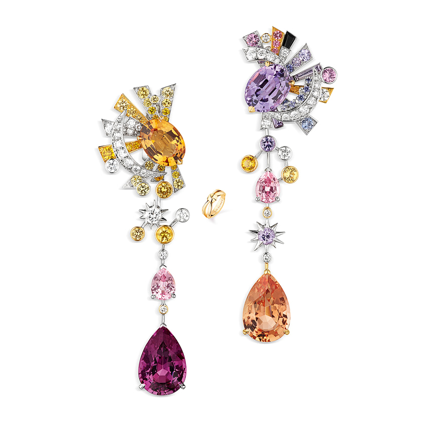 Chaumet, серьги Lueurs d’Orage, белое золото, императорские топазы, сапфиры, аметисты, танзаниты, бриллианты