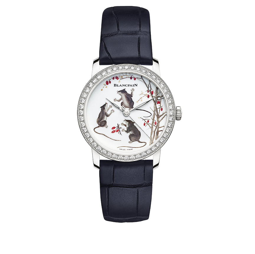 Blancpain, часы Metiers d’Art Porcelaine, 33,2 мм, белое золото, фарфор, горячая эмаль, бриллианты, механизм с автоматическим подзаводом