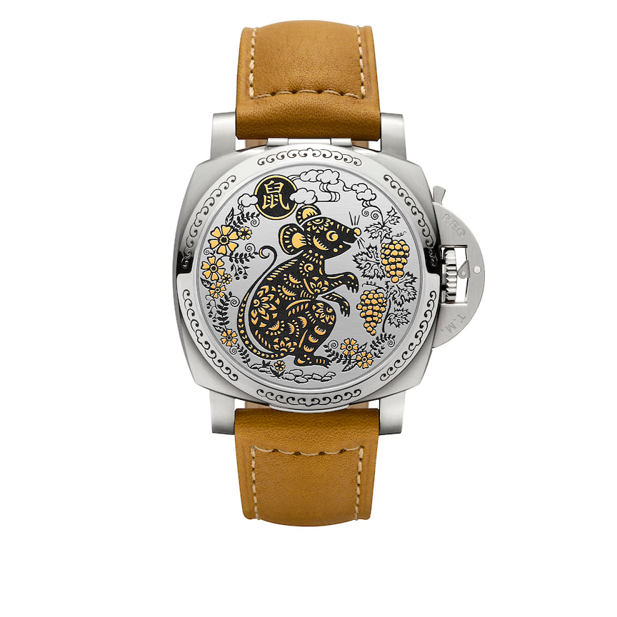 Panerai, часы Luminor Sealand, 44 мм, сталь, гравировка, инкрустация золотыми нитями, механизм с автоматическим подзаводом
